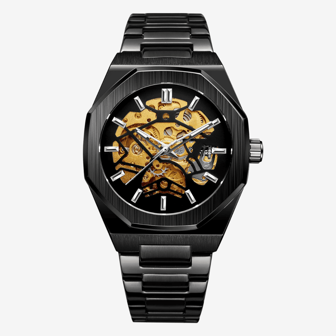 Relógio Vartelli Skeleton VA001 preto em vista frontal